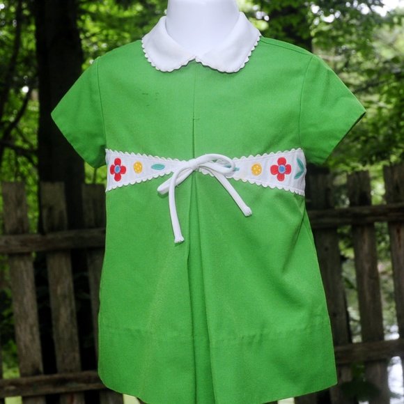 VTG 70's Saks Fifth Ave Kelly Green Girls School Church Party Dress Size 18M/2T - Picture 8 of 9